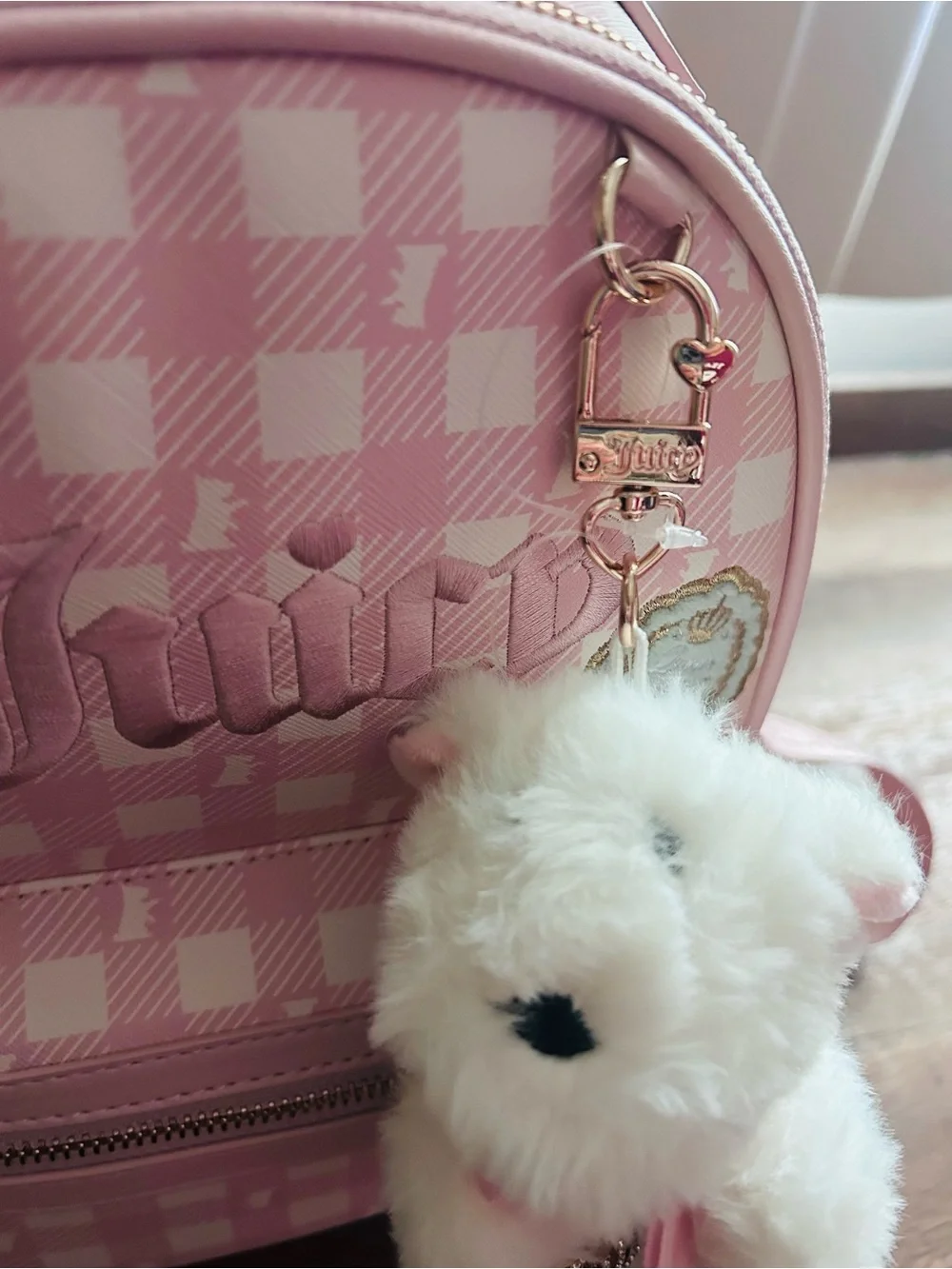 Juicy Couture Study In Style w/scottie Backpack w/ Plush Charm.Pink Clay Color.